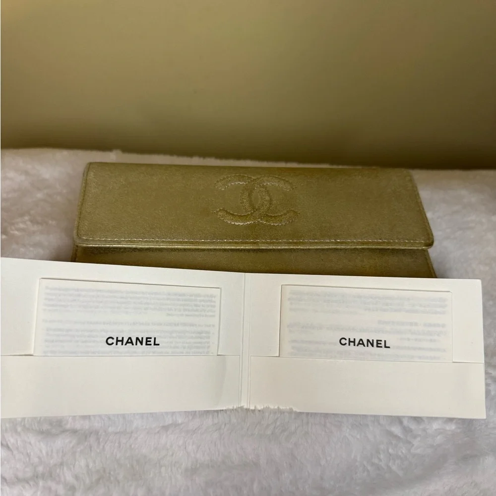 Chanel Gold Metallic Snap Flap Wallet with Auth Sticker